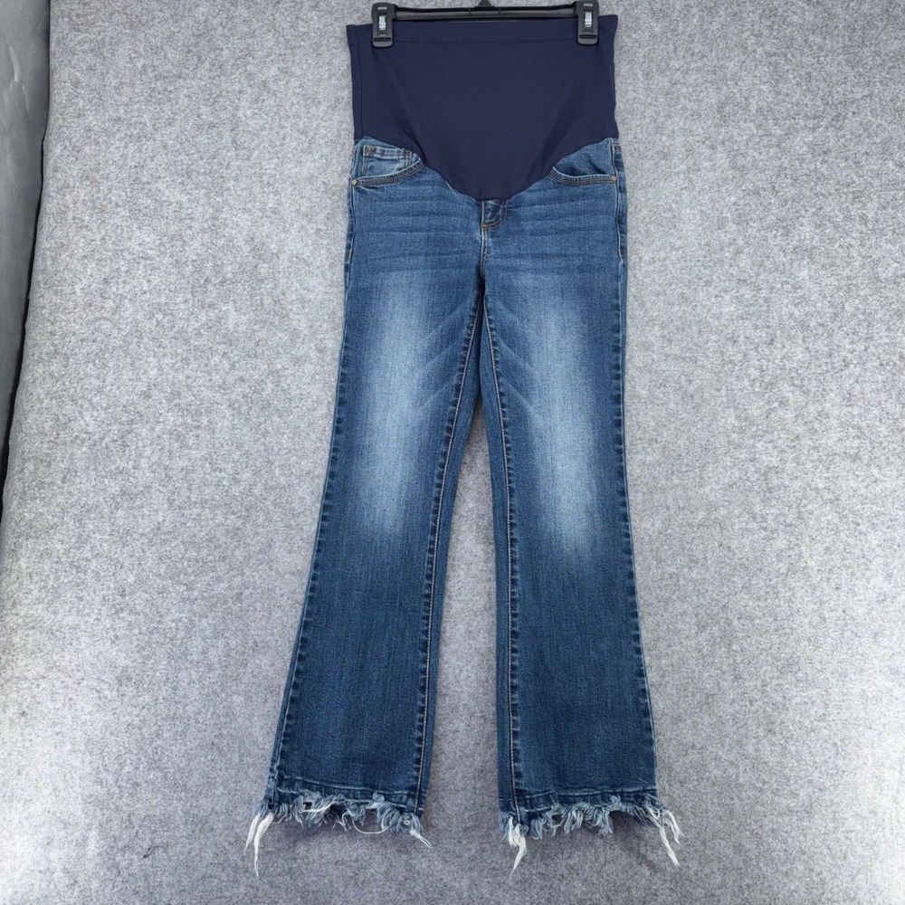 PinkBlush Maternity Jeans Blue Medium Wash Frayed Fringe Hem Size 27 CTB564